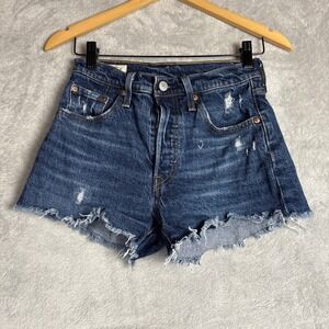 Levi's 501 Cutoff Denim Shorts Blue Wash Distressed Frayed Hem Women's 25‎
